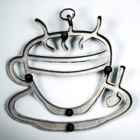 Vintage Cast Aluminum Steaming Coffee Cup Shaped Footed Trivet,Wall hanging - Picture 5 of 6